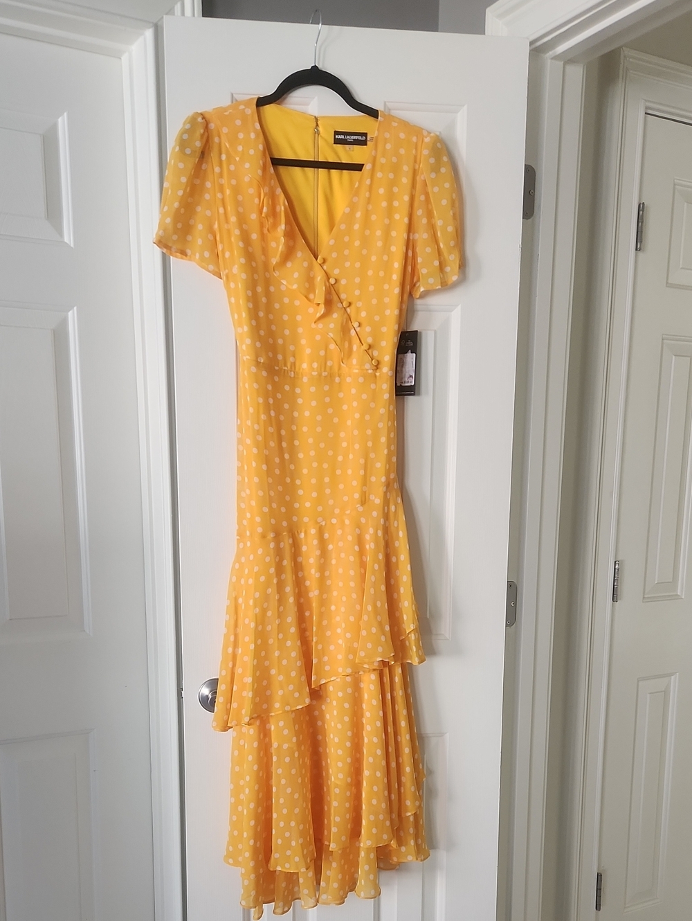 Karl Lagerfeld Yellow Polka Dot High-Low Ruffle Dress